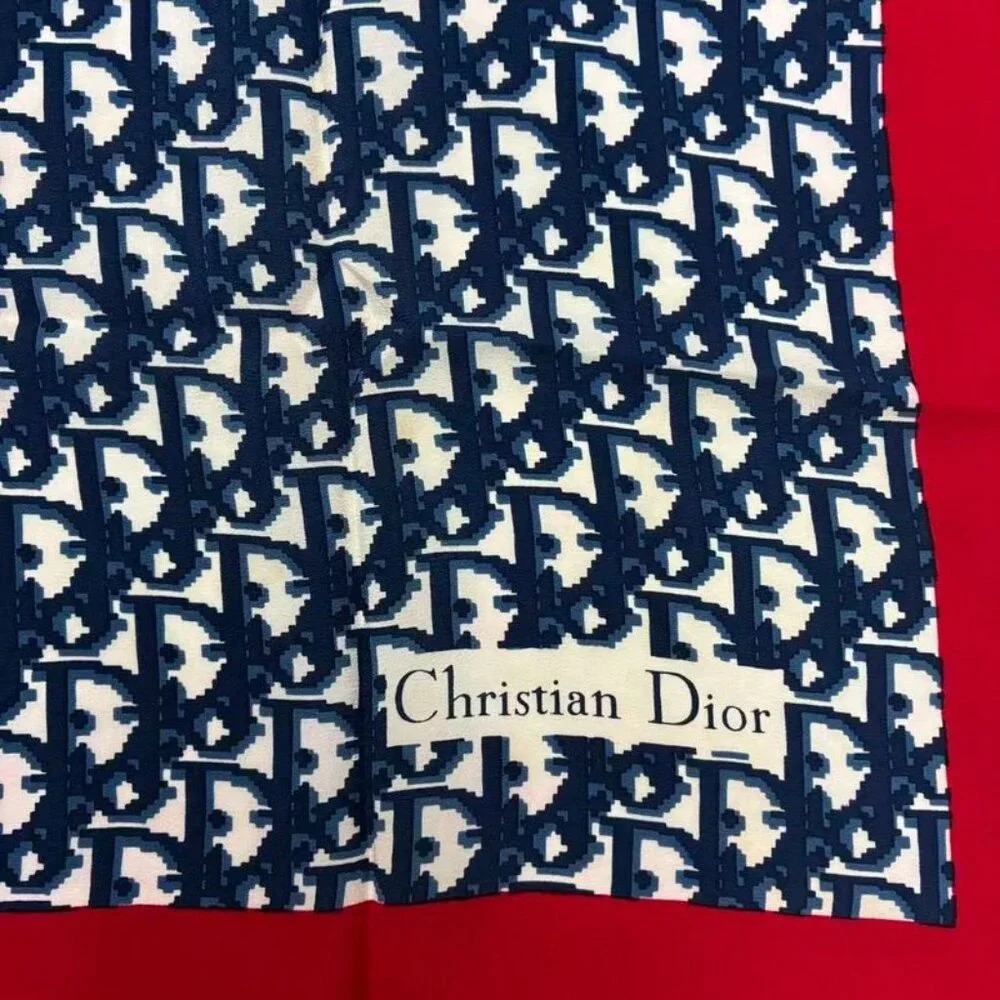 Dior Christian Trotter Pattern Silk Scarf Navy Red